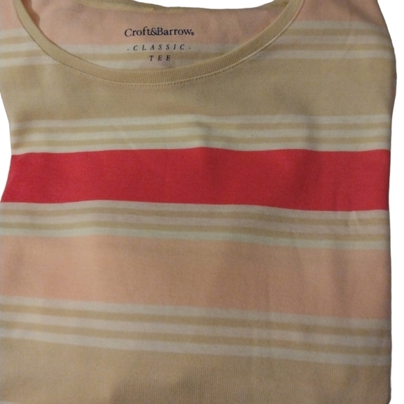 Croft & Barrow Pink,Tan,&White Horizontal Striped Long Sleeved Comfort Tee XL - Picture 7 of 12